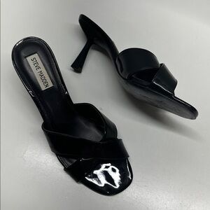 Steve Madden Hazel High Heels Shoes Patent Shiny Leather Open Toe Black Size 9.5